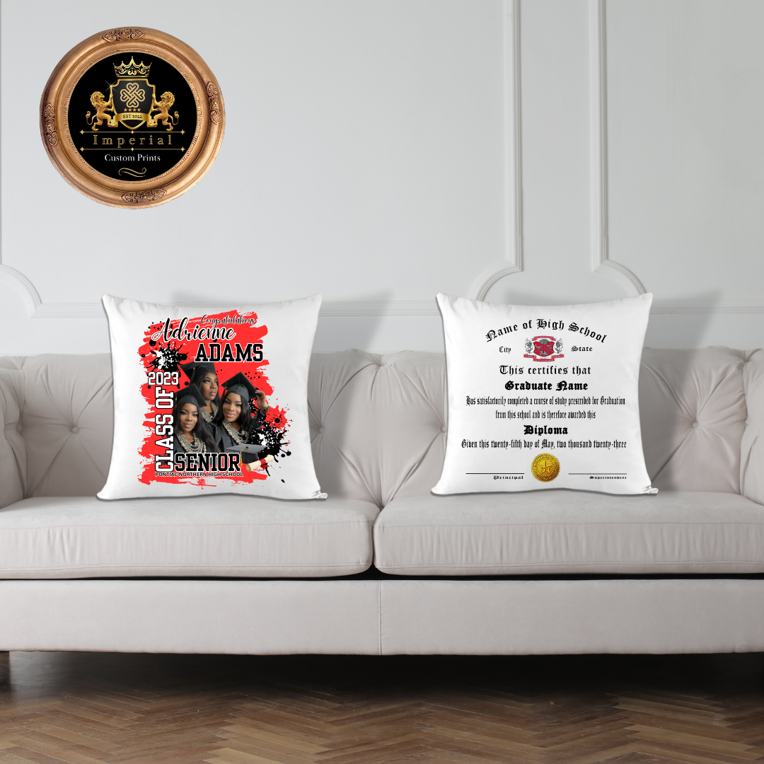 Let your GRAD show off their accomplishments with  a personalized pillow that features their name, school, degree, and year of  graduation. The perfect addition to any college or university grad's home! It has a timeless design that any graduate would be  proud to display in their home or dorm.