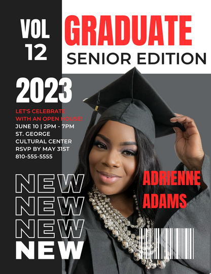 Celebrate your achievements with our Grad Magazine Posters! Personalized with a Grad themed cover, it's the perfect way to announce your success and display it as a keepsake. Order yours today and show off your Grad success!